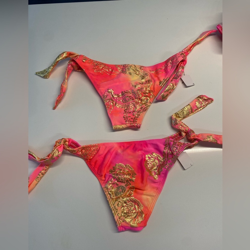 Pink and Orange Bandeau Bikini Tie Top and Bottom medium and large NWT - Picture 7 of 10